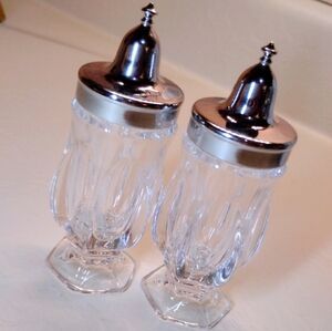 Vintage Fostoria Revere Paneled Crystal Salt N Pepper Shakers